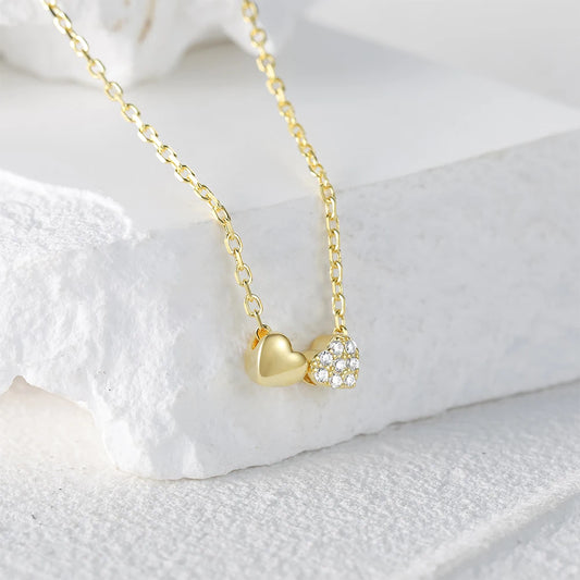 Double Heart Pendant Chain Necklace Gold, Silver