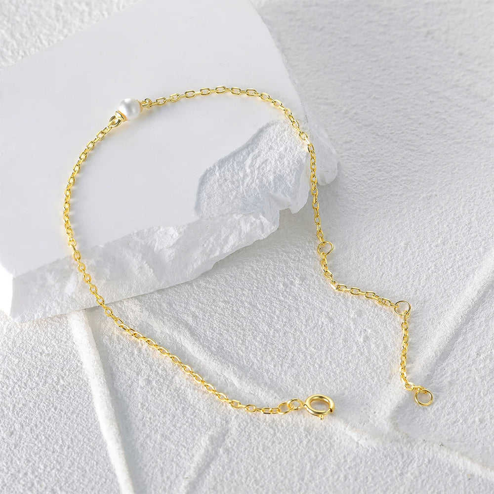 Fine Bracelet Chain with Delicate Imitation Pearl Gold, Silver