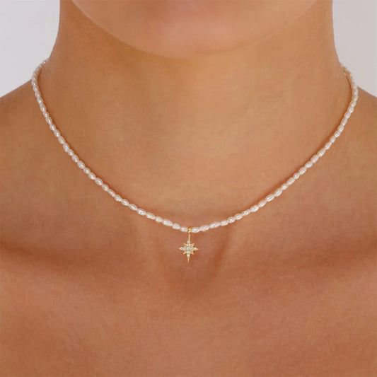 Star Pendant Aurora Pearl Chain Gold Necklace