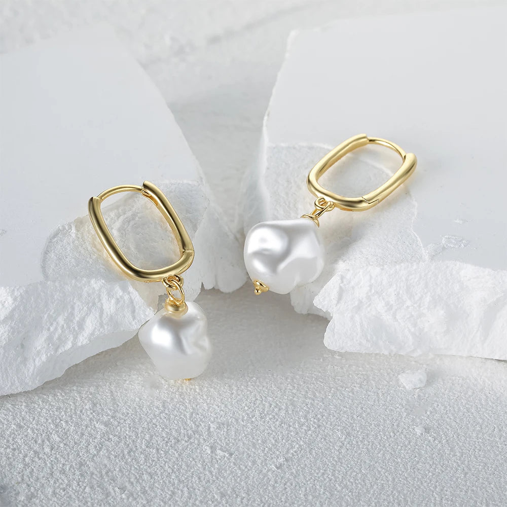 Irregular Mother of Pearl Dangle Earrings Gold, Silver