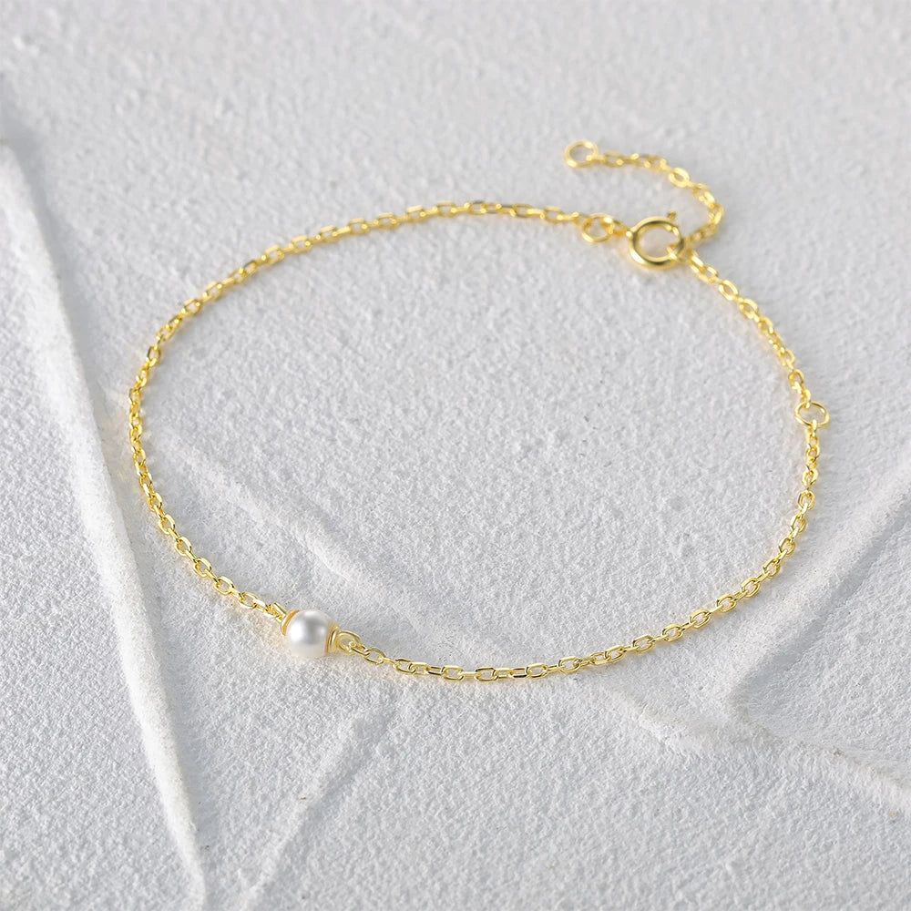 Fine Bracelet Chain with Delicate Imitation Pearl Gold, Silver