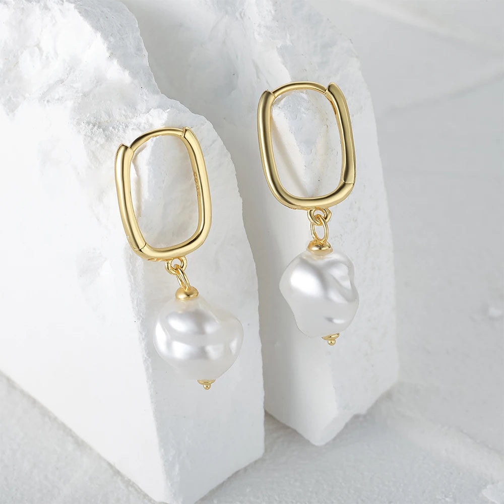 Irregular Mother of Pearl Dangle Earrings Gold, Silver