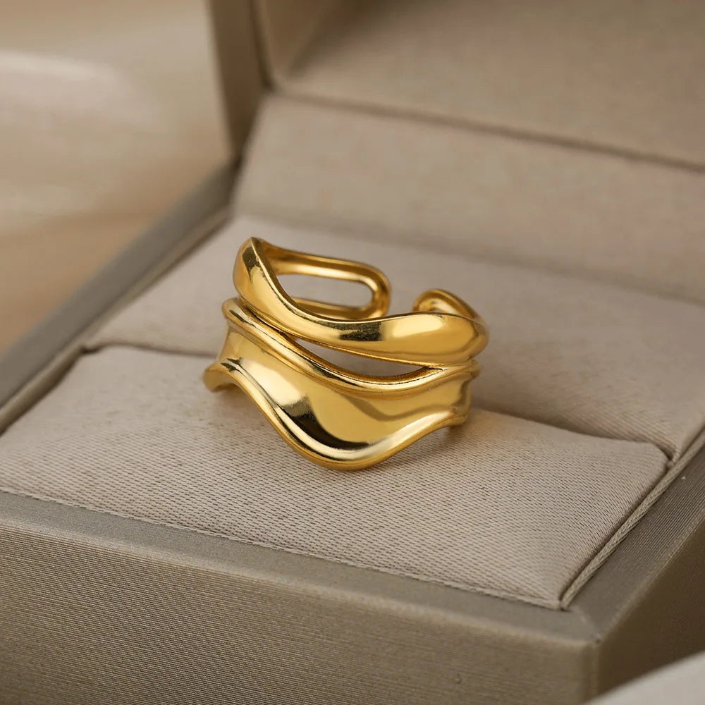 Irregular Geometric Fine Arc Ring Gold, Silver