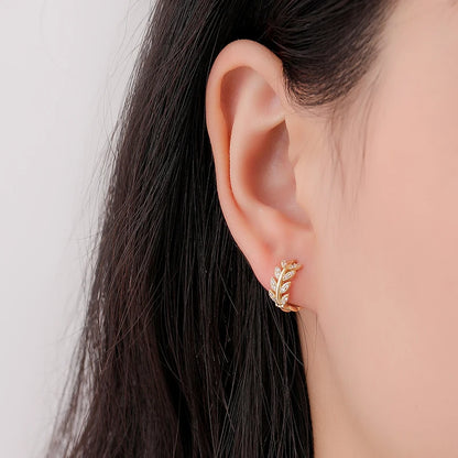 Zircon Leaves Hoop Earrings Gold, Silver