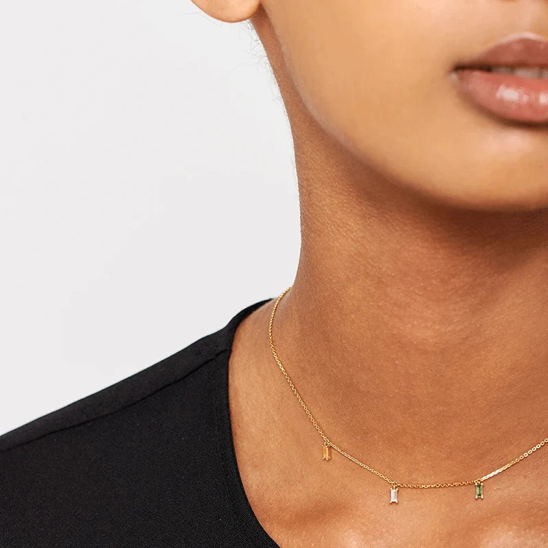Multiple Fine Jewel Pendant Gold Necklace