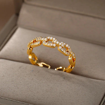 Twist Chain Zircon Ring Gold, Silver
