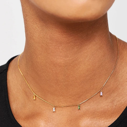 Multiple Fine Jewel Pendant Gold Necklace