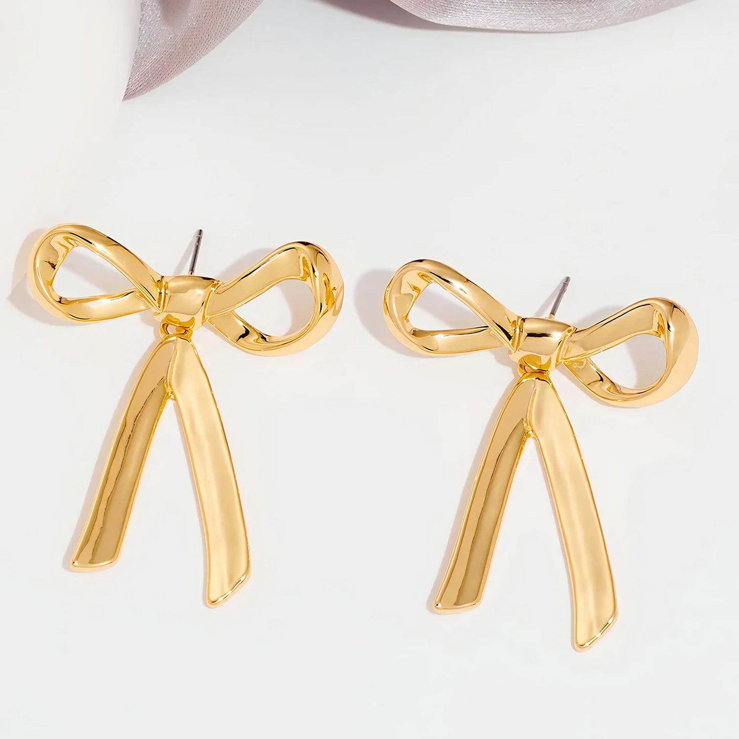 Fine Bow Ribbon Earrings Gold, Silver
