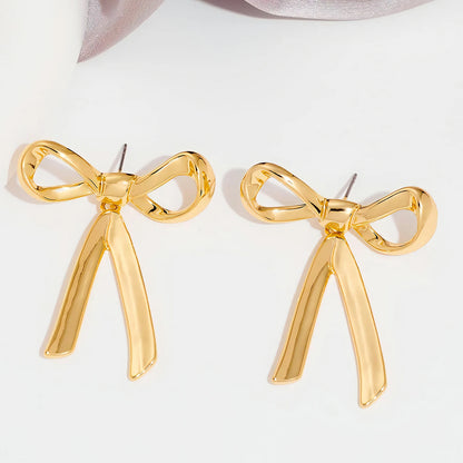 Fine Bow Ribbon Earrings Gold, Silver