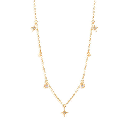 Delicate Zircon Star and Jewel Pendant Gold Necklace