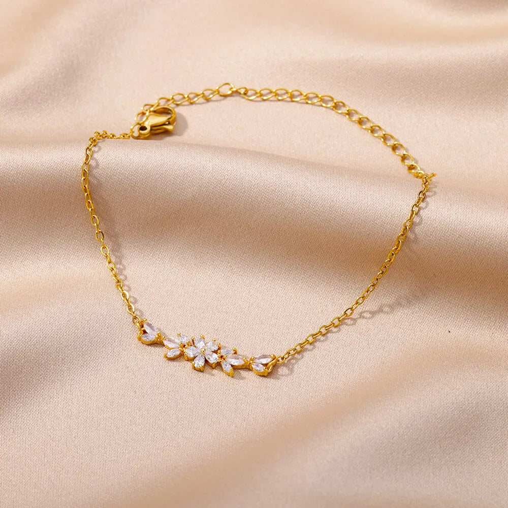 Elegant Zircon Flower Bracelet Gold, Silver