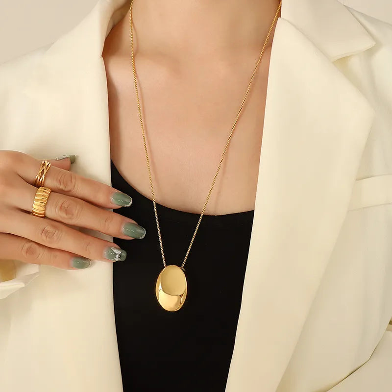 Oval Pendant Gold Chain Necklace in Gold, Silver