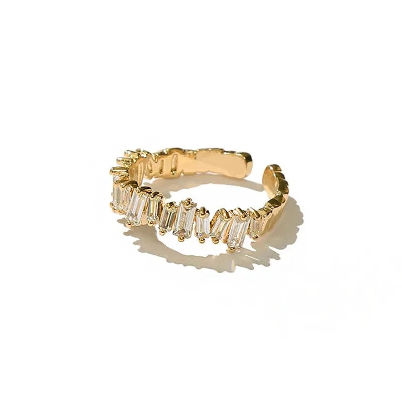 Double Open Ring with Rectangle Crystals Gold, Silver