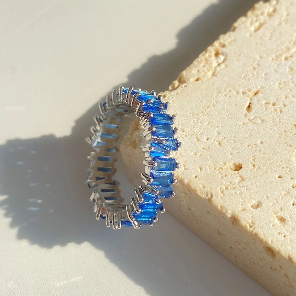 Aqua Baguette Zircon Silver Ring