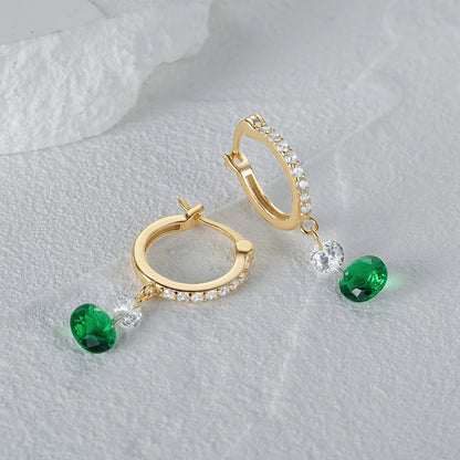 Zircon Green Gem Gold Hoop Earrings with Miniature Diamantes Gold, Silver