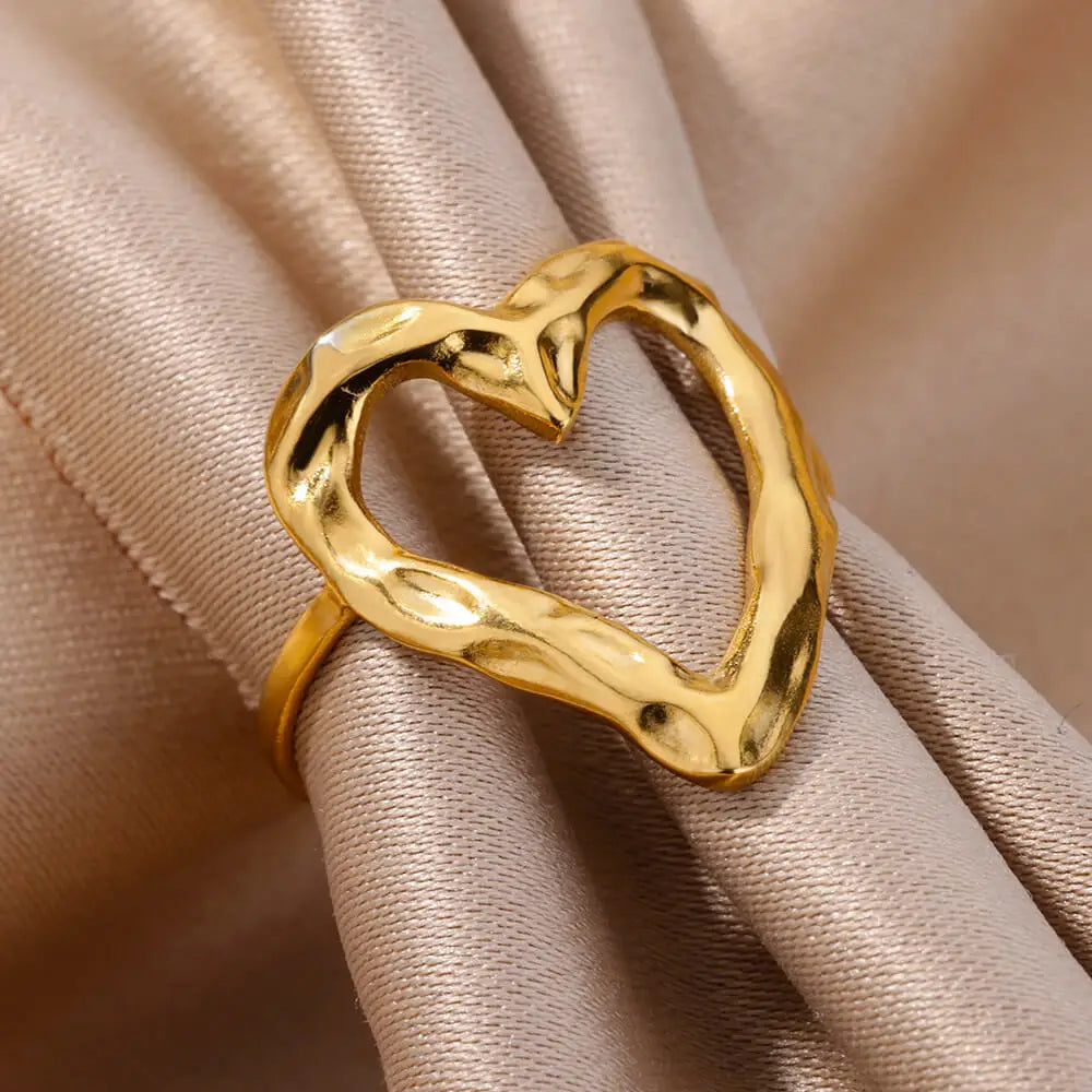 Hollow Heart Fine Ring Gold, Silver