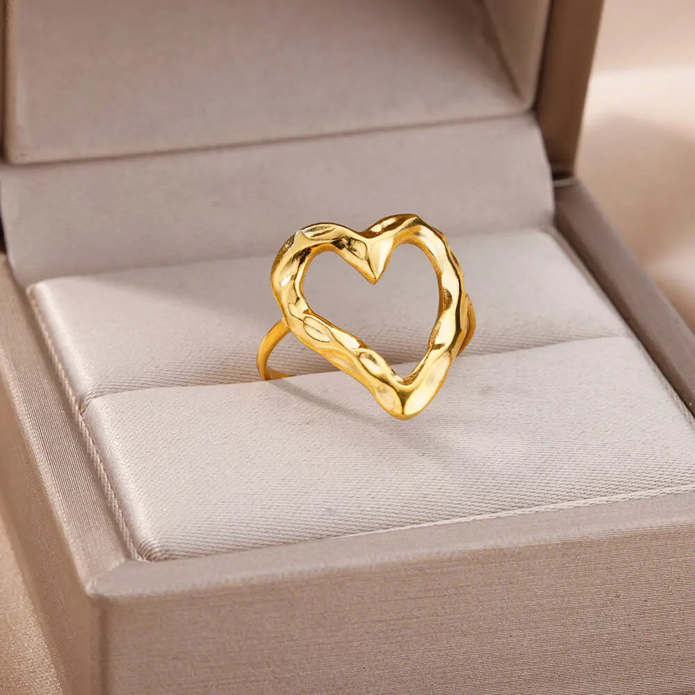 Hollow Heart Fine Ring Gold, Silver