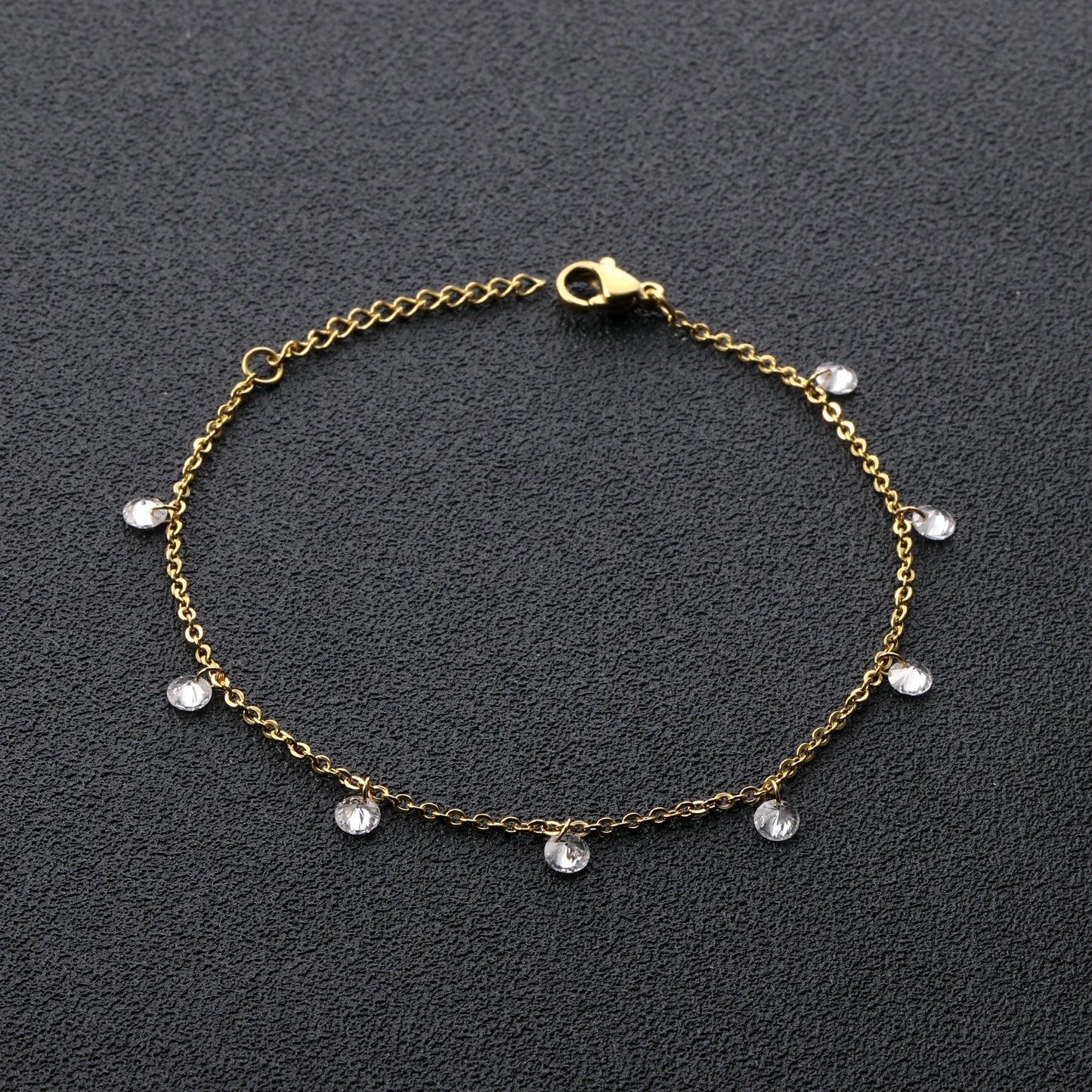 Multiple Pendant Charm Zircon Jewel Bracelet Gold, Silver