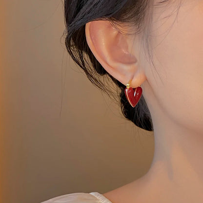 Romantic Enamel Heart shaped Pendant Gold Earrings