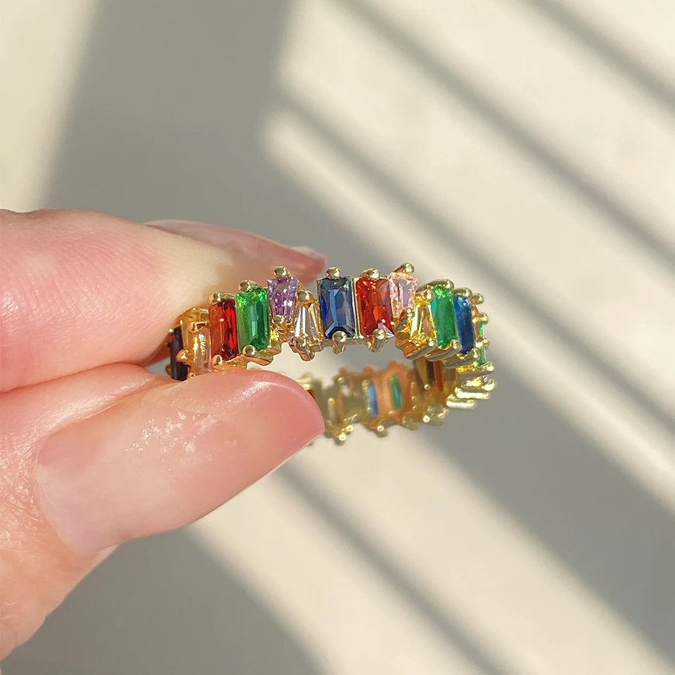 Classic Rectangular Colourful Zircon Ring