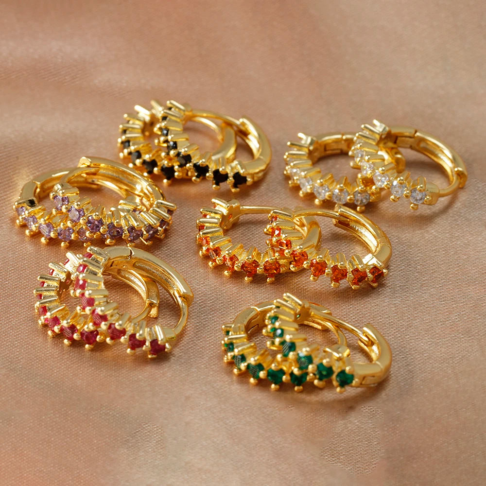 Zircon Crystal Gold Hoop Earrings