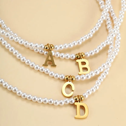 Custom Letter Pendant Pearl Gold Necklace