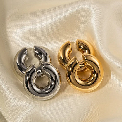 Chunky Thick Hoop Clip Earrings in Gold, Silver