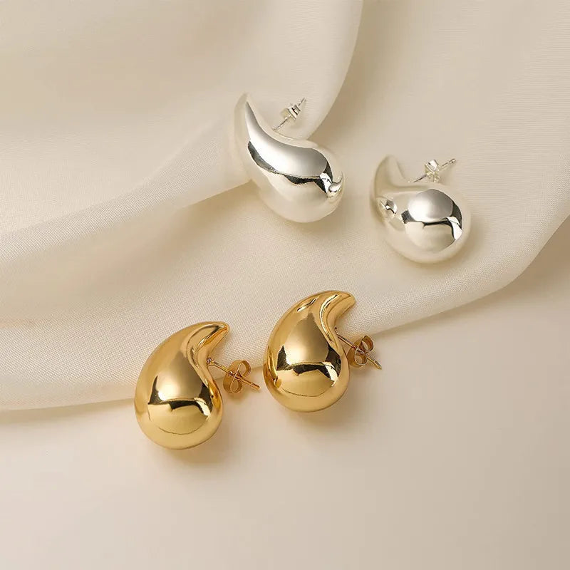 Chunky Dome Drop Earrings Gold, Silver