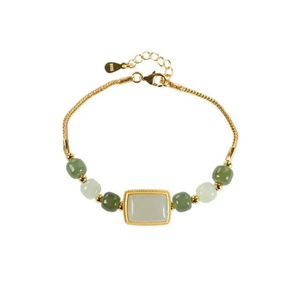 Natural Green Craft Fine Gold Square Bracelet