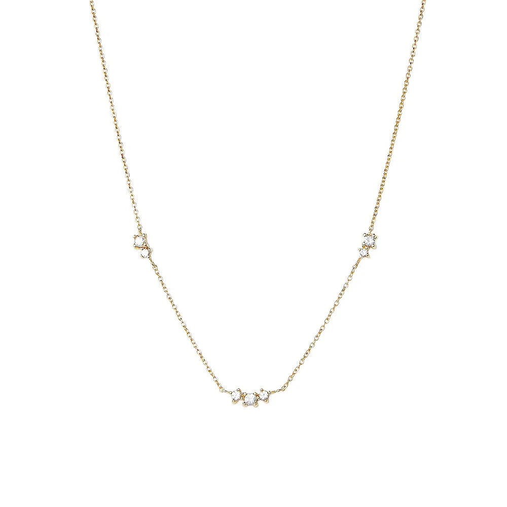 Delicate Chain Necklace with Trio of Zircon Jewels Gold, Silver