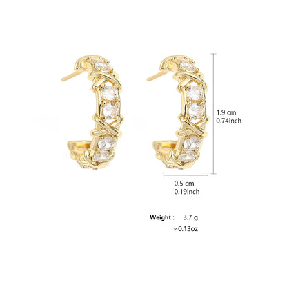 Cross Zircon Hoop Earrings 18K Gold