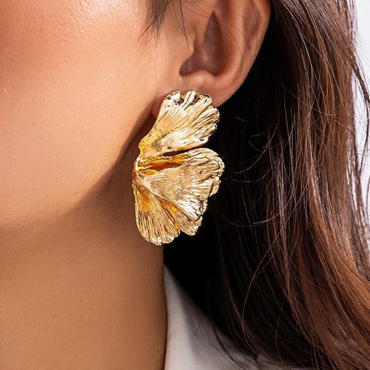 Geometric Petal Flower Fine Stud Earrings Gold, Silver
