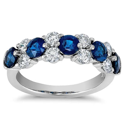Blue Round Cubic Zirconia Silver Ring