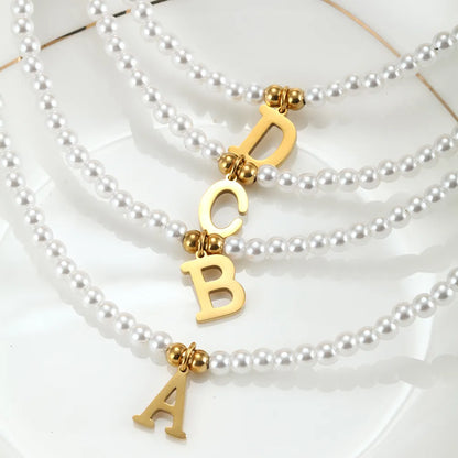 Custom Letter Pendant Pearl Gold Necklace