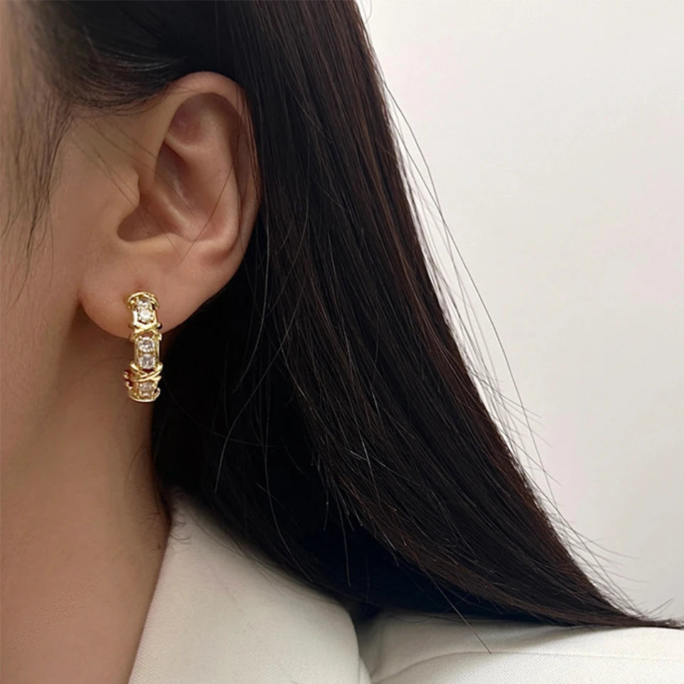 Cross Zircon Hoop Earrings 18K Gold