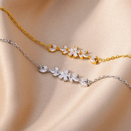 Elegant Zircon Flower Bracelet Gold, Silver