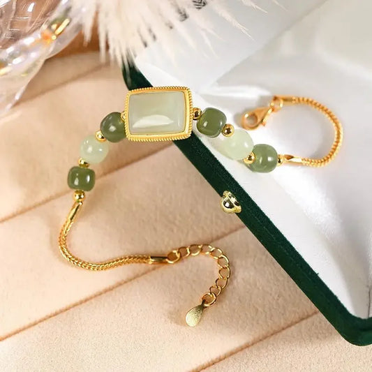 Natural Green Craft Fine Gold Square Bracelet