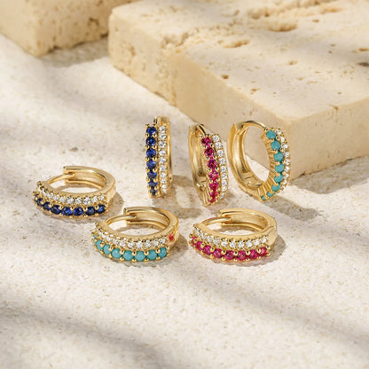 Gold Hoop Earrings with Fine Zircon Gems