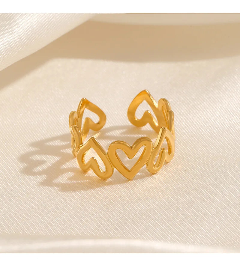 Hollow Heart Open Ring Gold, Silver
