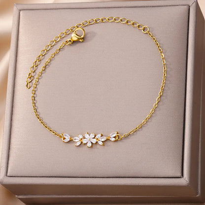 Elegant Zircon Flower Bracelet Gold, Silver