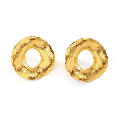 Oversized Brass Effect Circle Hoop Stud Earrings Gold, Silver