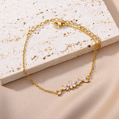 Elegant Zircon Flower Bracelet Gold, Silver